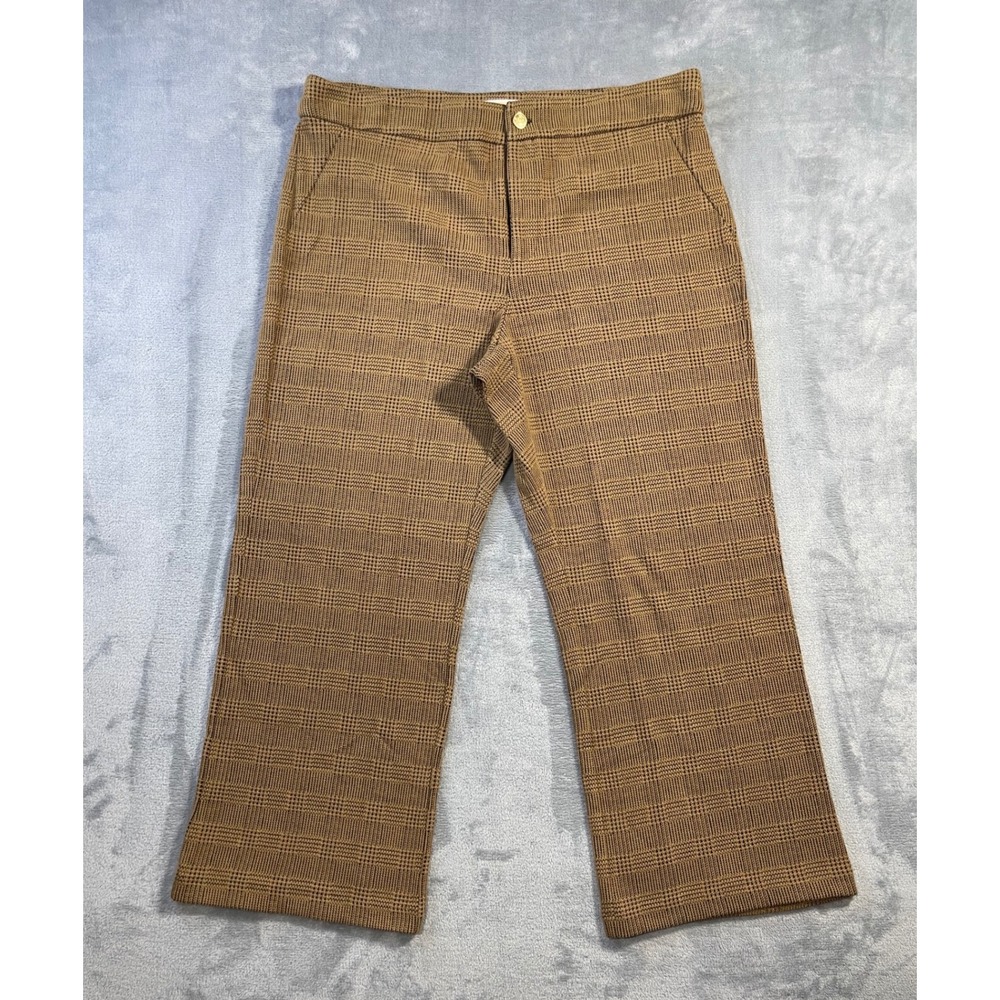 Michael Kors Womens Glen Plaid Ankle Pants L Brown Stretch Knit